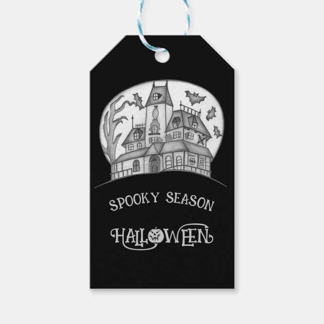 Spukhaus und Fledermäuse Halloween  Geschenkanhänger (Vorderseite)