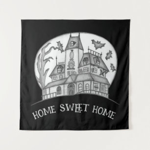 Spukhaus und Fledermäuse Halloween Wandteppich
