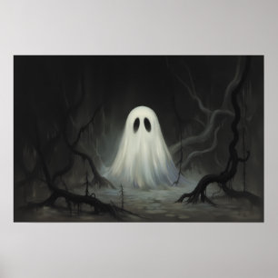 Spukiger Vintage-Halloween-Geist – Verängstigte Ku Poster