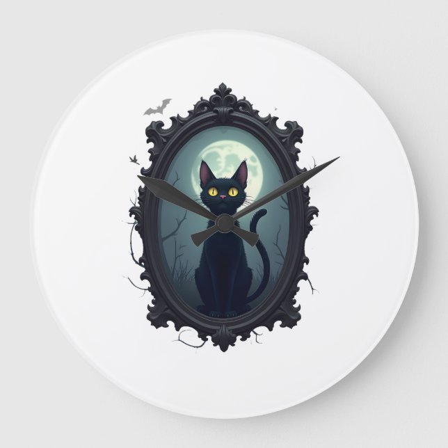 Spukkatze Spiegel Große Wanduhr (Vorderseite)
