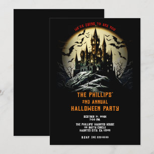 Spukschloss auf dem Friedhofshügel Halloween-Party Einladung