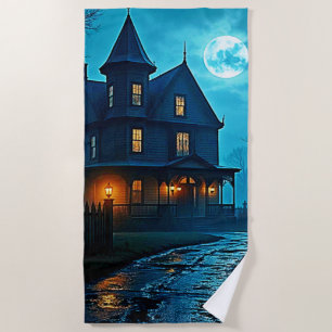Spukvilla Blaulicht Nacht Design Strandtuch
