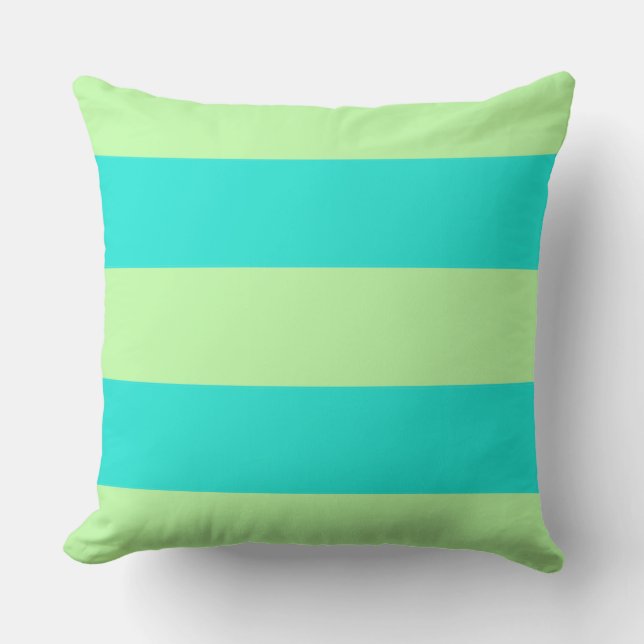 Spunky Aqua Blue und Lime Green Streifen Kissen (Vorderseite)