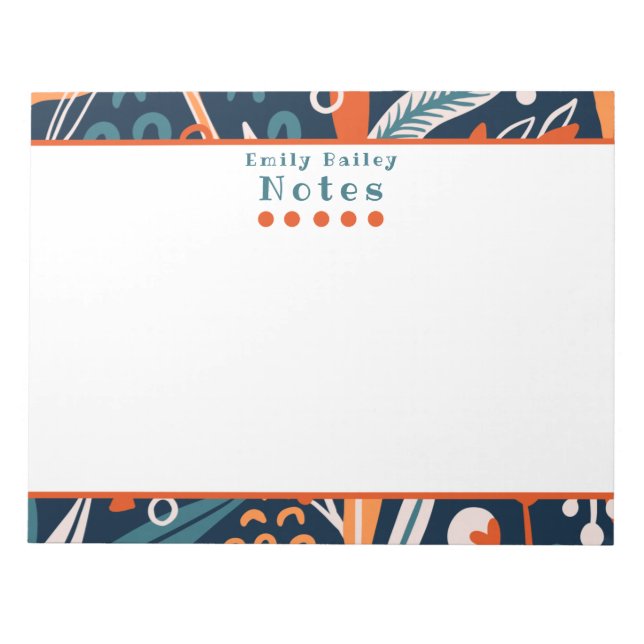 Spunky Blue & Orange Personalisiert Notepad Notizblock (Vorderseite)