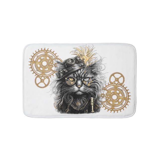 Spunky Paws Die funky Steampunk-Katze  Badematte (Vorderseite)