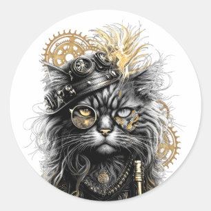 Spunky Paws Die funky Steampunk-Katze  Runder Aufkleber