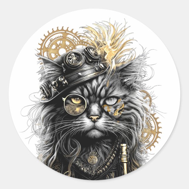 Spunky Paws Die funky Steampunk-Katze  Runder Aufkleber (Vorderseite)
