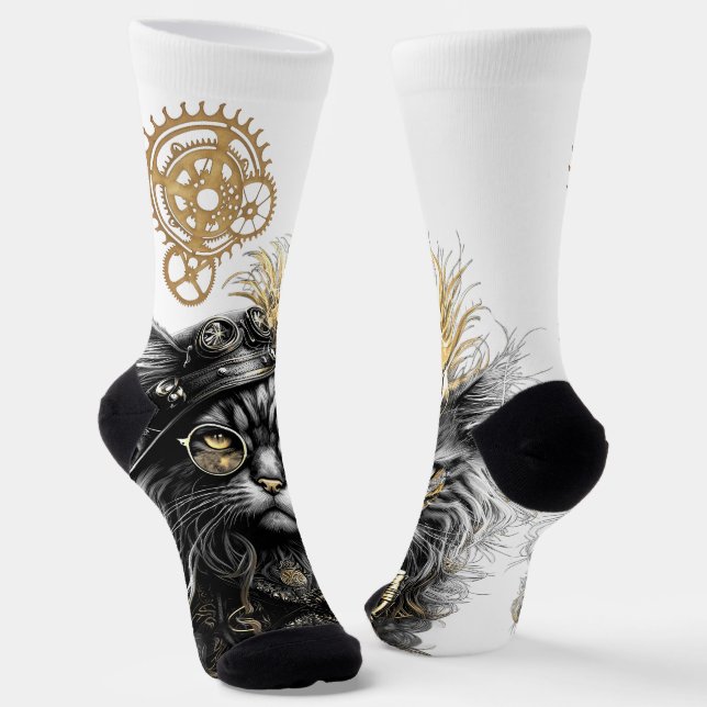 Spunky Paws Die funky Steampunk-Katze  Socken (Gewinkelt)