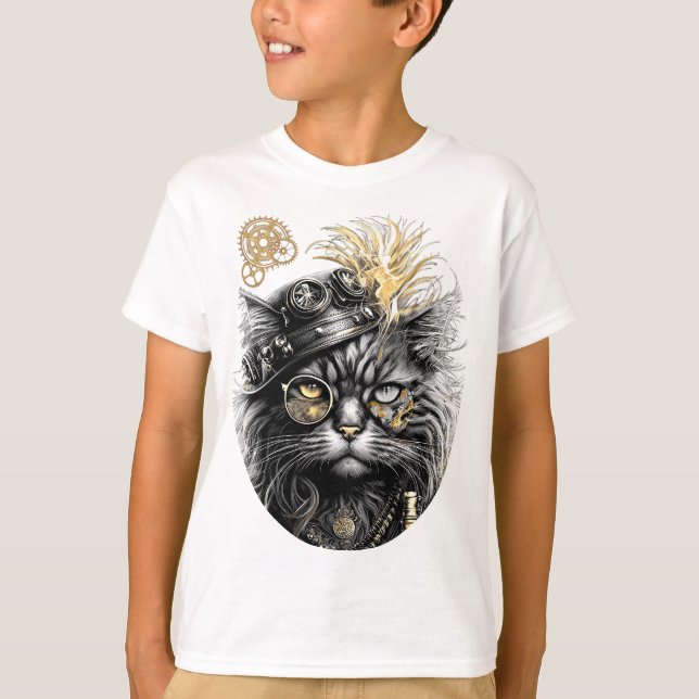 Spunky Paws Die funky Steampunk-Katze  T-Shirt (Vorderseite)