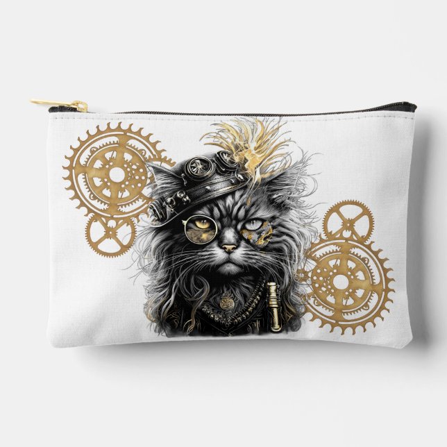Spunky Paws Die funky Steampunk-Katze  Zubehörtasche (Vorderseite)