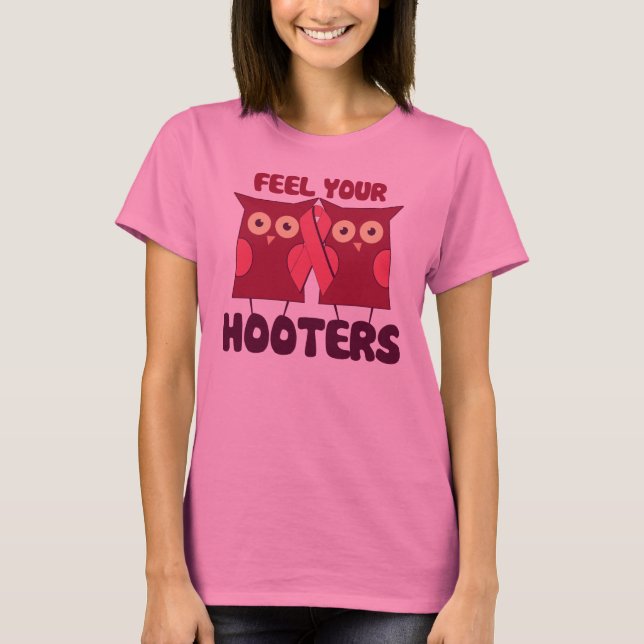 Spüren Sie Ihr Hooters Brustkrebs-Bewusstsein T-Shirt (Vorderseite)