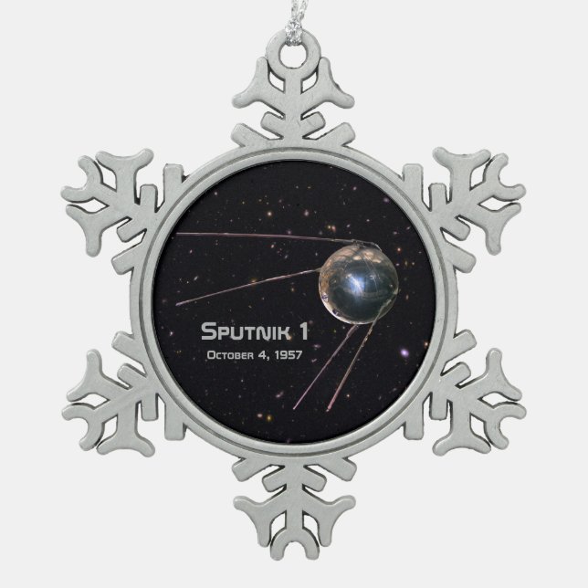 Sputnik 1 Satellit Schneeflocken Zinn-Ornament (Vorderseite)