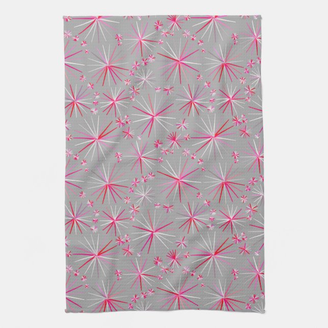 Sputnik-Muster aus der Mitte, Grau und Fuchsia Küchentuch (Vertikal)