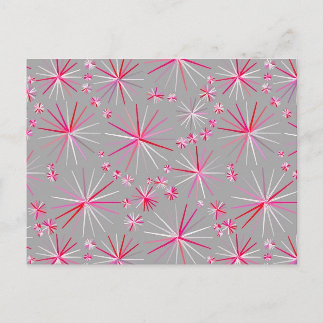 Sputnik-Muster aus der Mitte, Grau und Fuchsia Postkarte (Vorderseite)