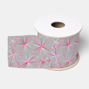 Sputnik-Muster aus der Mitte, Grau und Fuchsia Ripsband