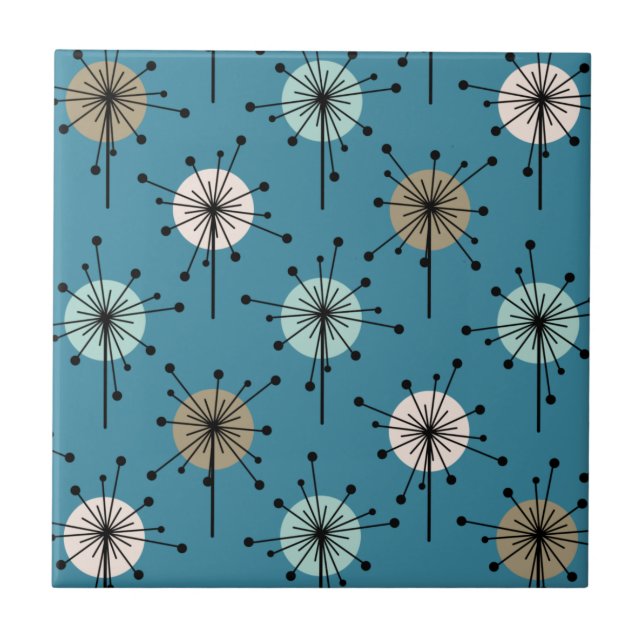 Sputnik Starburst Flowers Teal Gold Fliese (Vorderseite)