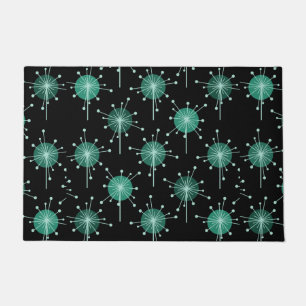 Sputnik Sternexplosion Blume Schwarz Aquamarin Fußmatte