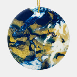 SPWW Gleaming Indigo Blue und Gold Keramik Ornament