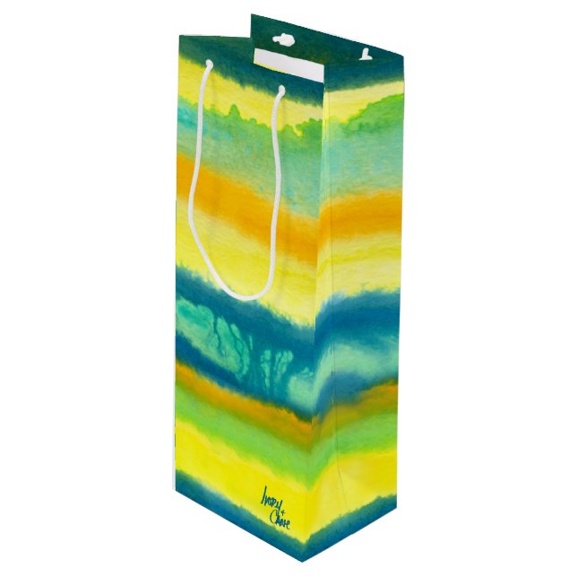 SPWW Tangoed Tiers Aquamarin grün & orange Geschenktüte Für Weinflaschen (Vorderseite Schrägansicht)