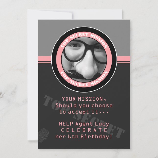 SPY Birthday Party Custom Foto Einladung (Vorderseite)