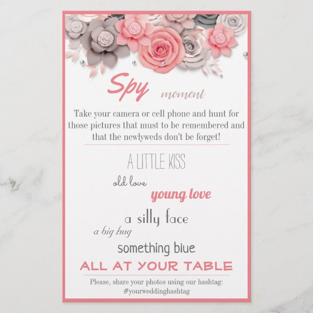 Spy Bridal Wedding Game Pink Watercolor Blätter Flyer (Vorne)