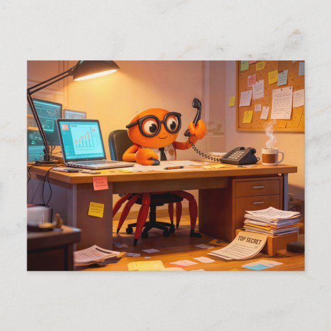 Spy Crab Coordinating Mission Work At Desk Postkarte (Vorderseite)