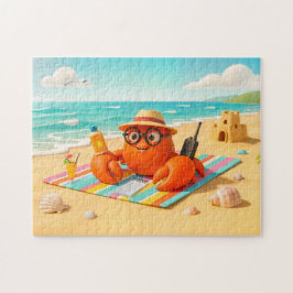 Spy Crab Relaxing On Beach With Mission Gear Puzzle