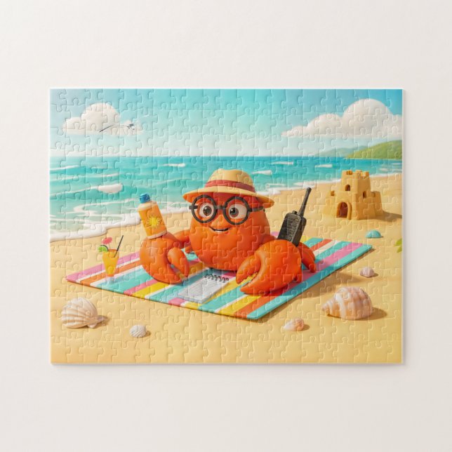 Spy Crab Relaxing On Beach With Mission Gear Puzzle (Horizontal)