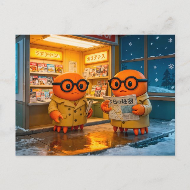 Spy Crabs Investigating Colorful Japanese Newsstan Postkarte (Vorderseite)
