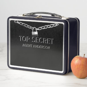 SPY oder AGENT Personalisiert Top Secret Kids Blac Metall Brotdose