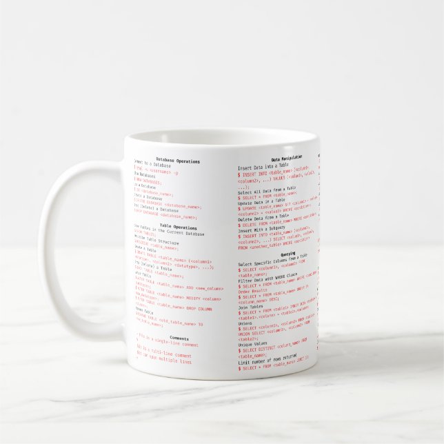 SQL Cheat Sheet-TASSE - Programmier-Geschenk Kaffeetasse (Links)