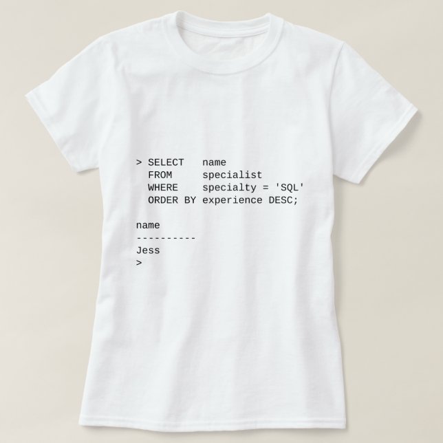 Sql-Datenbank-Spezialist: Jess T-Shirt (Design vorne)