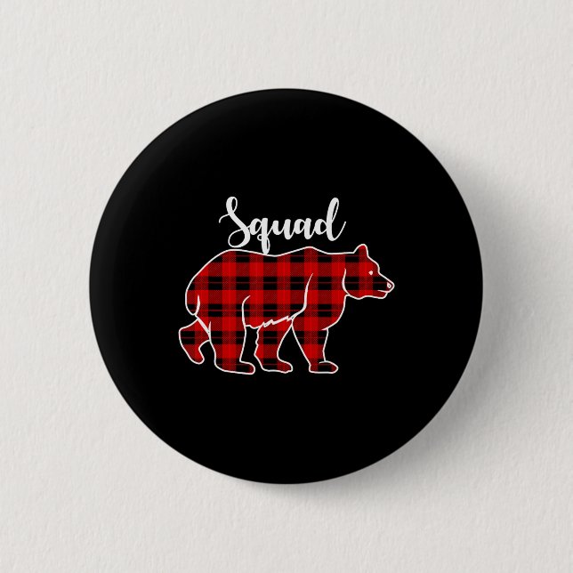 Squad Bär Rot Kariert Weihnachts Kostüm passend Fa Button (Vorderseite)