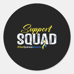 Squad Down Syndrome Awareness Blue and Yellow Ribb Runder Aufkleber