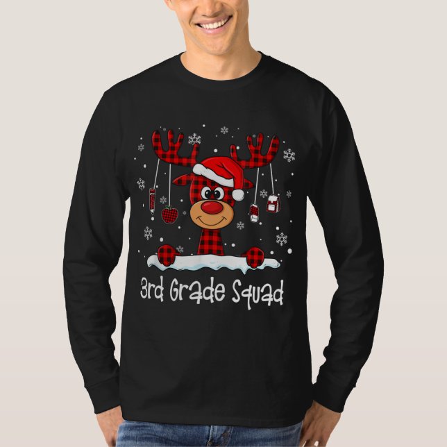 Squad Kariert Rentier Weihnachtsmannmütze Lehrer C T-Shirt (Vorderseite)
