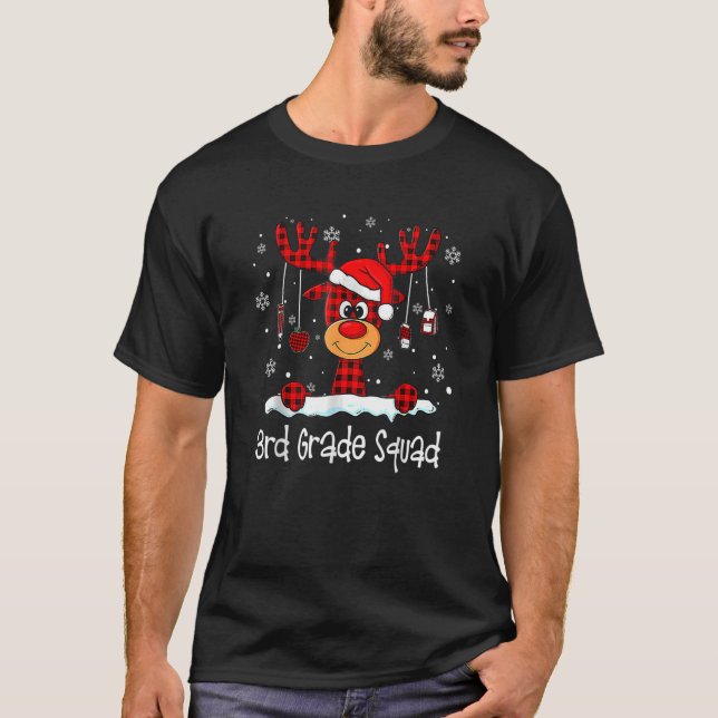 Squad Kariert Rentier Weihnachtsmannmütze Lehrer C T-Shirt (Vorderseite)