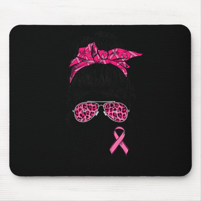 Squad Messy Bun Pink Krieger Brustkrebs Awarene Mousepad (Vorne)
