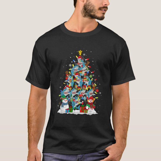 Squad Santa Reindeer Elf Sharks Christmas Tree Sea T-Shirt (Vorderseite)
