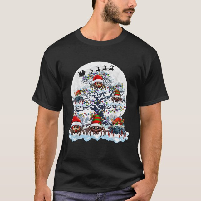 Squad Santa Reindeer Elf Spiders On Xmas Tree Anim T-Shirt (Vorderseite)