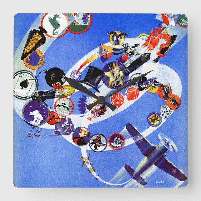 Squadron Insigna Quadratische Wanduhr (Vorderseite)