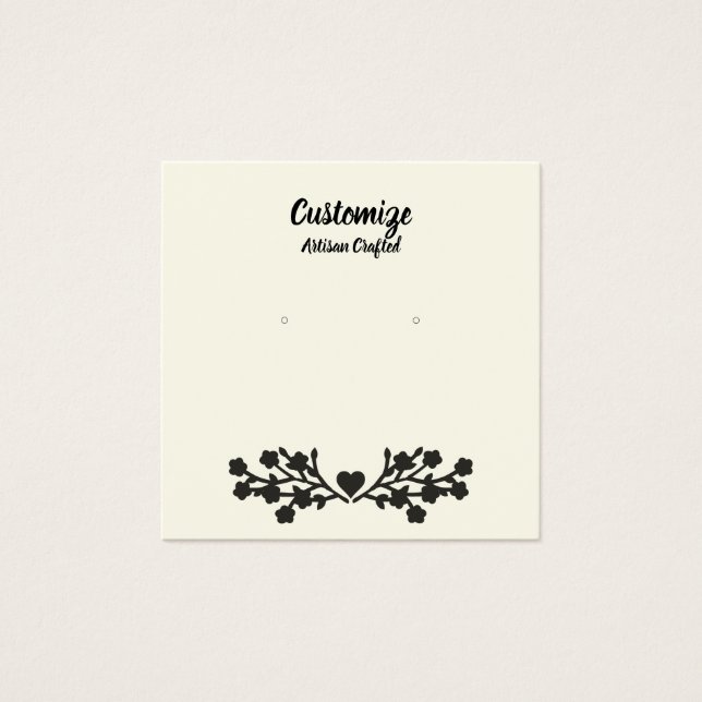Square 2,5" Ecru/Black Floral Earring Display Card (Vorderseite)