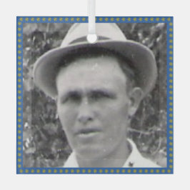 Square Ancestor Foto Blue and Gold Frame Ornament Aus Glas