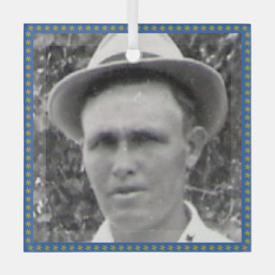 Square Ancestor Foto Blue and Gold Frame Ornament Aus Glas