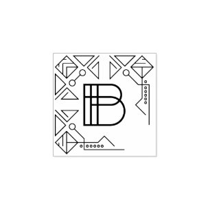 Square Art Deco Letter B Monogram Gummistempel