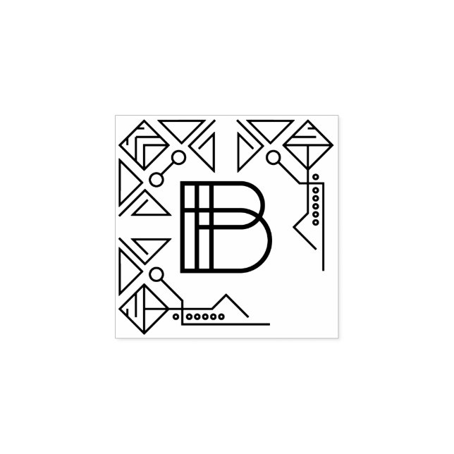 Square Art Deco Letter B Monogram Gummistempel (Prägung)