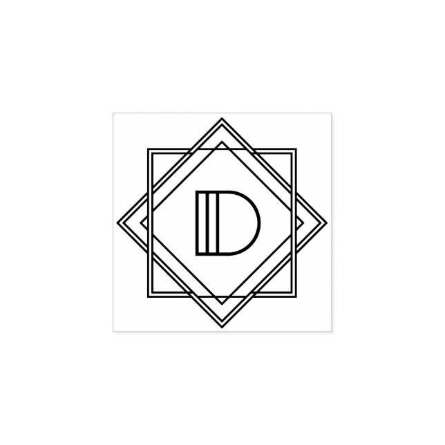 Square Art Deco Letter D Monogram Gummistempel (Prägung)