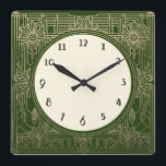 Square Art Deco Uhr in Dunkelgrün und Gold<br><div class="desc">Art Deko Uhr,  Jugendstil Uhr,  Goldcreme,  1920er Jahre Platz,  stilvolle,  raffinierte 1920er Stil, Retro Vintag antike, altmodische extravagant, Imitate goldene Linie Kunst, einfache minimalistische Quadrat Uhr, minimales elegantes Design</div>