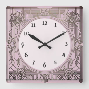 Square Art Deco Uhr Rosa