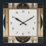Square Art Deco Uhr Schwarz-weiße und goldene Uhr<br><div class="desc">"art Deko clock",  "art nouveau clock",  "Schwarz-weiße creme gold",  "geometrisch symmetrische linien der 1920er Jahre",  "stilvoll eleganter Stil 1920",  "smart Imitats golden luxus",  "retro Vintag luxuriöse antique",  "elegante Linien Halbkreis Arches",  "glamouröse glam quadratische Uhr",  "klassische klassische klassische Glamour-Uhr" ""</div>