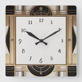 Square Art Deco Uhr Schwarz-weiße und goldene Uhr